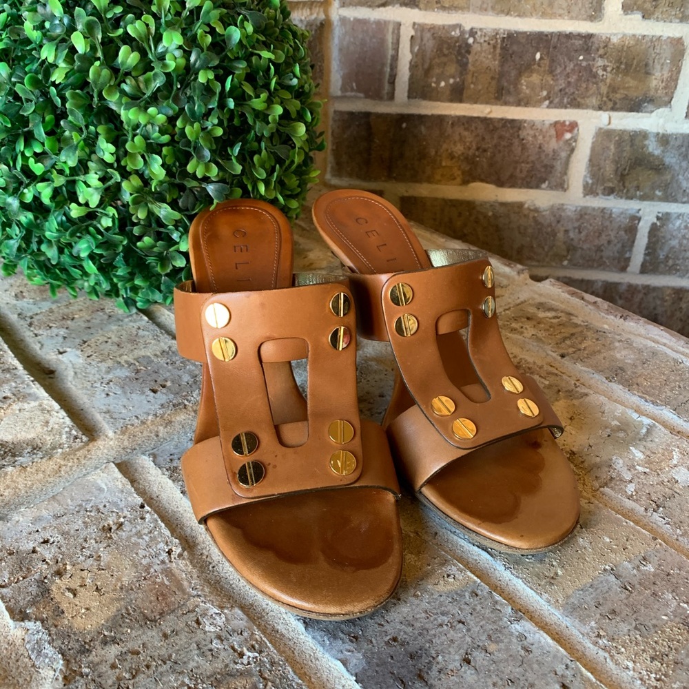 CELINE cognac brown leather mule sandals 6B - Picture 2 of 8